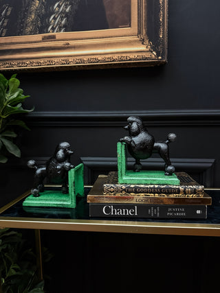 Black & Green Cast Iron Poodle Bookends