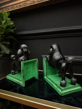 Black & Green Cast Iron Poodle Bookends