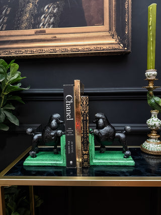 Black & Green Cast Iron Poodle Bookends
