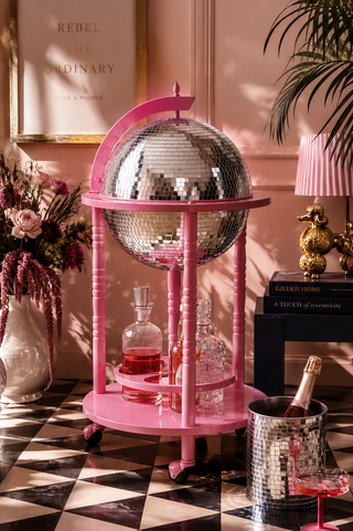 Pink & Silver Disco Ball Drinks Trolley Cart