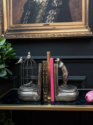 Silver Curious Cat Birdcage Bookends