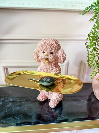 Pink Poodle Dog Holding Gold Tray - PUNK & POODLE
