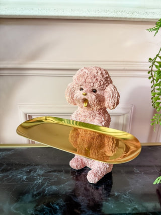 Pink Poodle Dog Holding Gold Tray - PUNK & POODLE