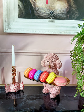 Pink Poodle Dog Holding Gold Tray - PUNK & POODLE