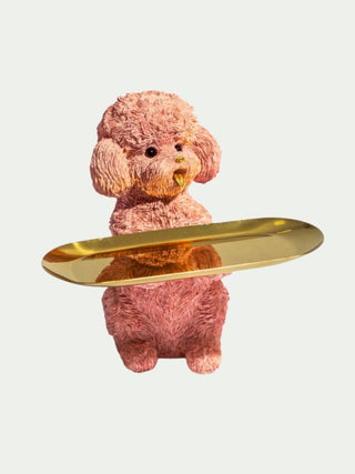 Pink Poodle Dog Holding Gold Tray - PUNK & POODLE