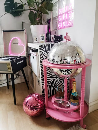 Pink & Silver Disco Ball Drinks Trolley Cart - PUNK & POODLE