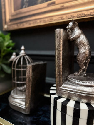 Silver Curious Cat Birdcage Bookends - PUNK & POODLE