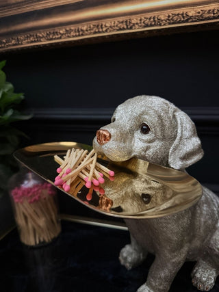 Silver Labrador Dog Holding Gold Tray - PUNK & POODLE