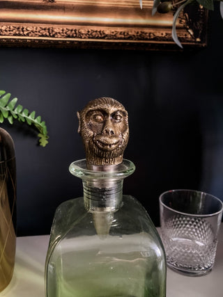 UNAVAILABLE ~ Decanter Bottle With Brass Monkey Bottle Stopper - Punk & Poodle