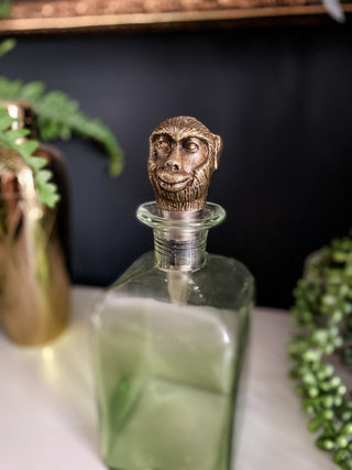 UNAVAILABLE ~ Decanter Bottle With Brass Monkey Bottle Stopper - Punk & Poodle