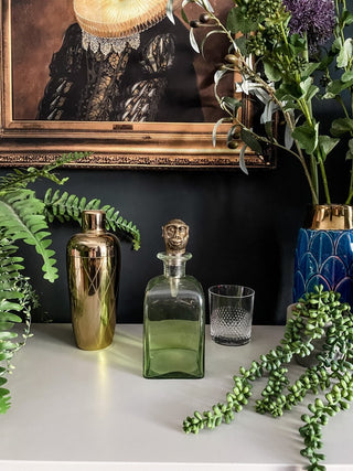 UNAVAILABLE ~ Decanter Bottle With Brass Monkey Bottle Stopper - Punk & Poodle