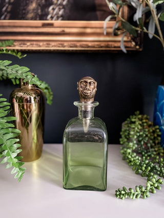 UNAVAILABLE ~ Decanter Bottle With Brass Monkey Bottle Stopper - Punk & Poodle