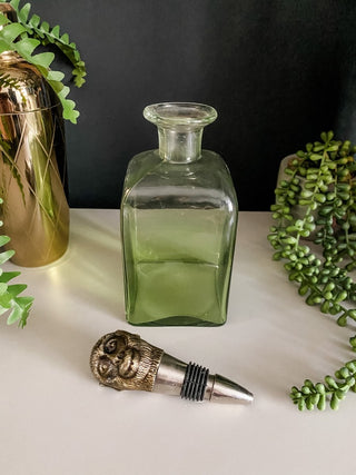 UNAVAILABLE ~ Decanter Bottle With Brass Monkey Bottle Stopper - Punk & Poodle