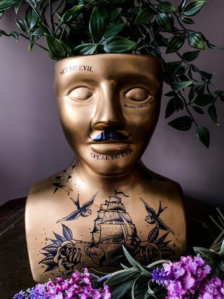 UNAVAILABLE ~ Gold Phrenology Head Storage Jar Vase - Punk & Poodle