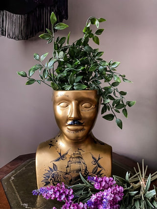 UNAVAILABLE ~ Gold Phrenology Head Storage Jar Vase - Punk & Poodle