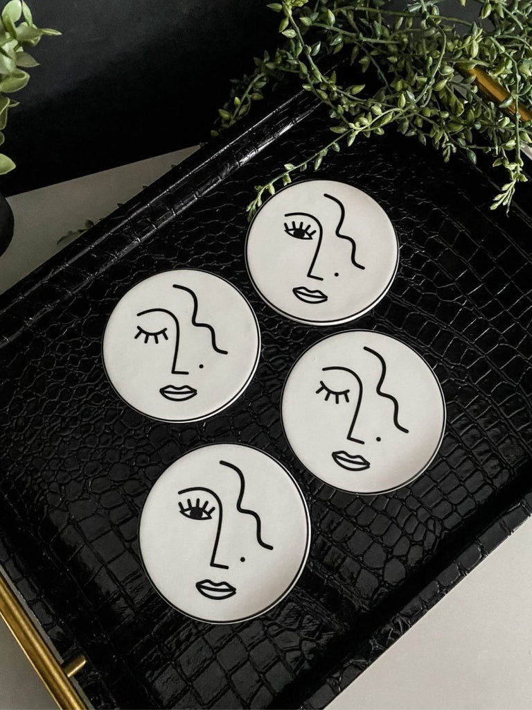 Abstract Line Art Face Coasters | Set of Four - Punk & Poodle