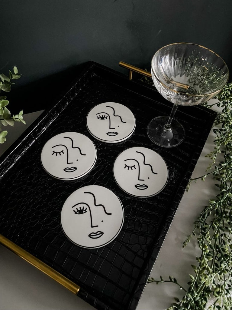 Abstract Line Art Face Coasters | Set of Four - Punk & Poodle