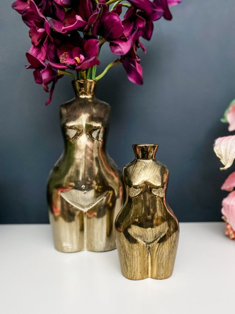 Antique Gold Female Body Bud Vase Punk & Poodle