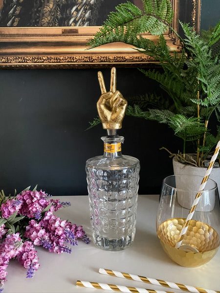 Antique Gold Peace Hand Bottle Stopper