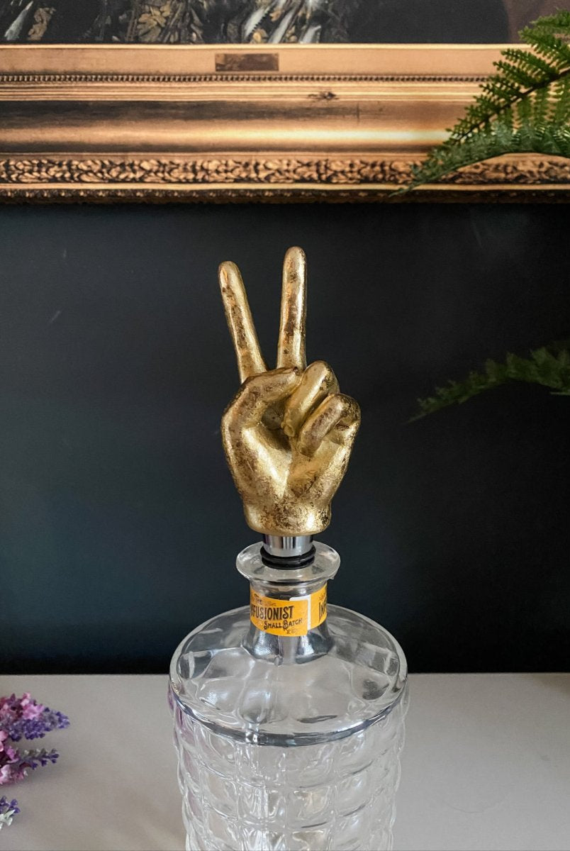 Antique Gold Peace Hand Bottle Stopper - Punk & Poodle