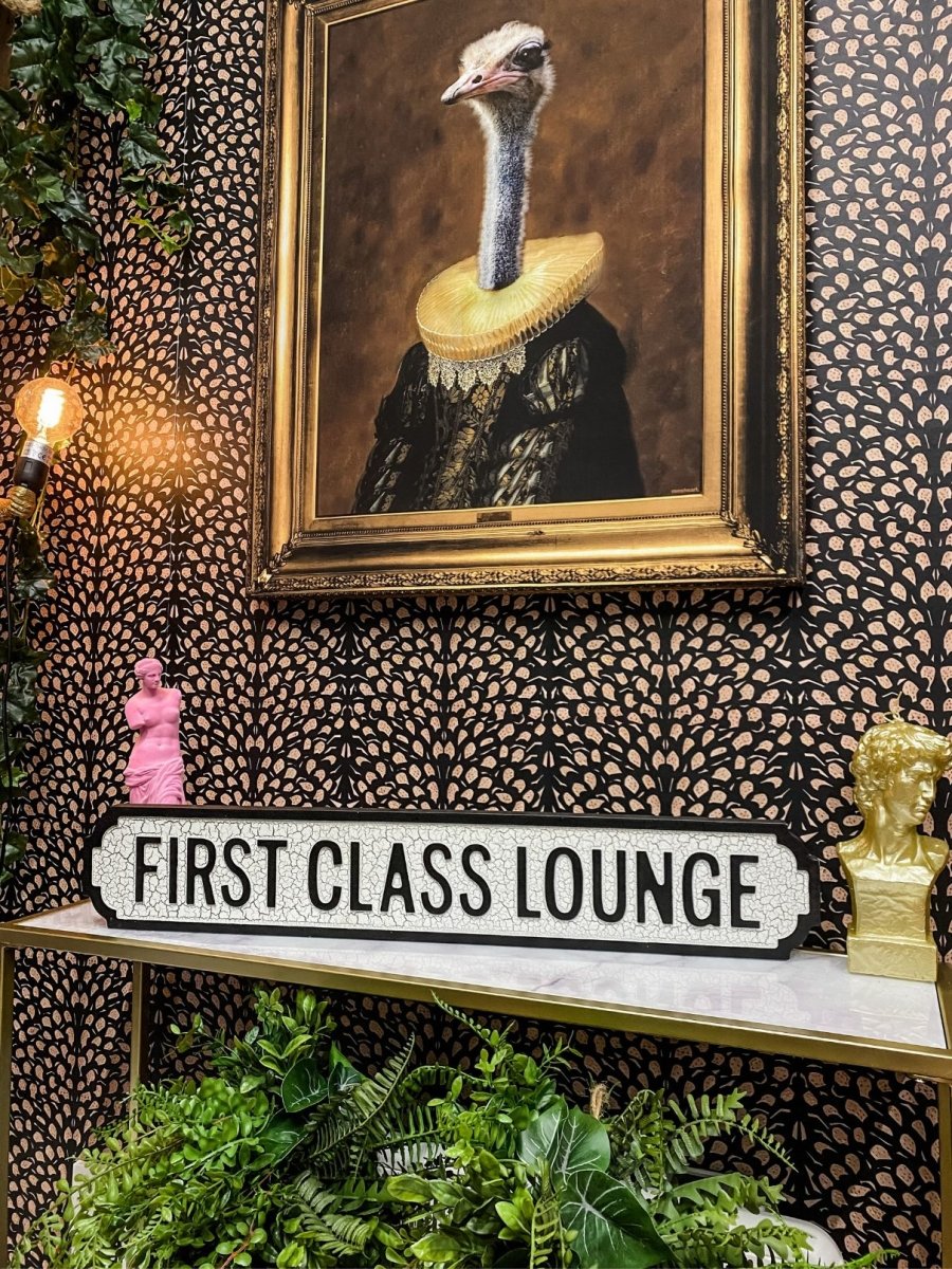 Antiqued Wooden 'First Class Lounge' Sign - Punk & Poodle