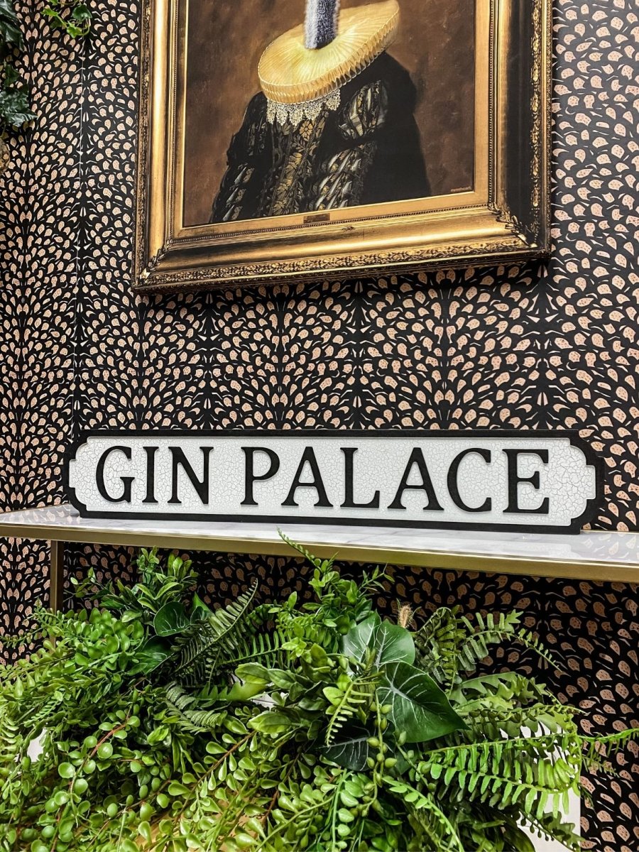 Antiqued Wooden 'Gin Palace' Sign - Punk & Poodle