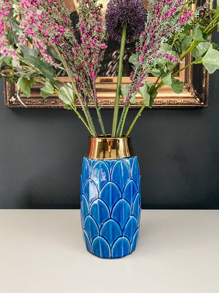Art Deco Leaf Gold Trim Vase | Blue - Punk & Poodle