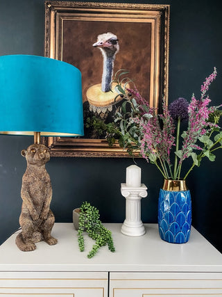 Art Deco Leaf Gold Trim Vase | Blue - Punk & Poodle