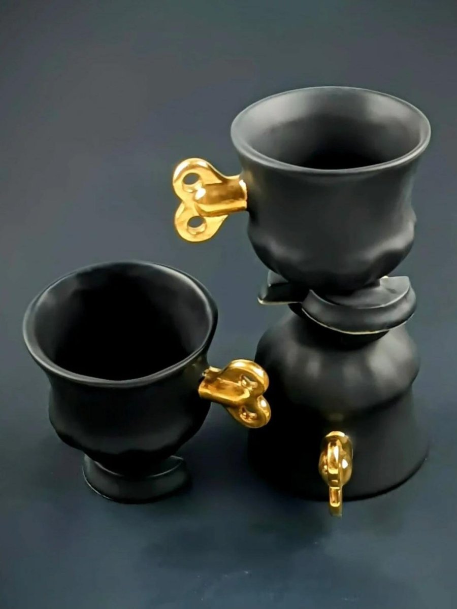 Black & Gold Whimsical Coffee 'Robocups' | Pair - Punk & Poodle