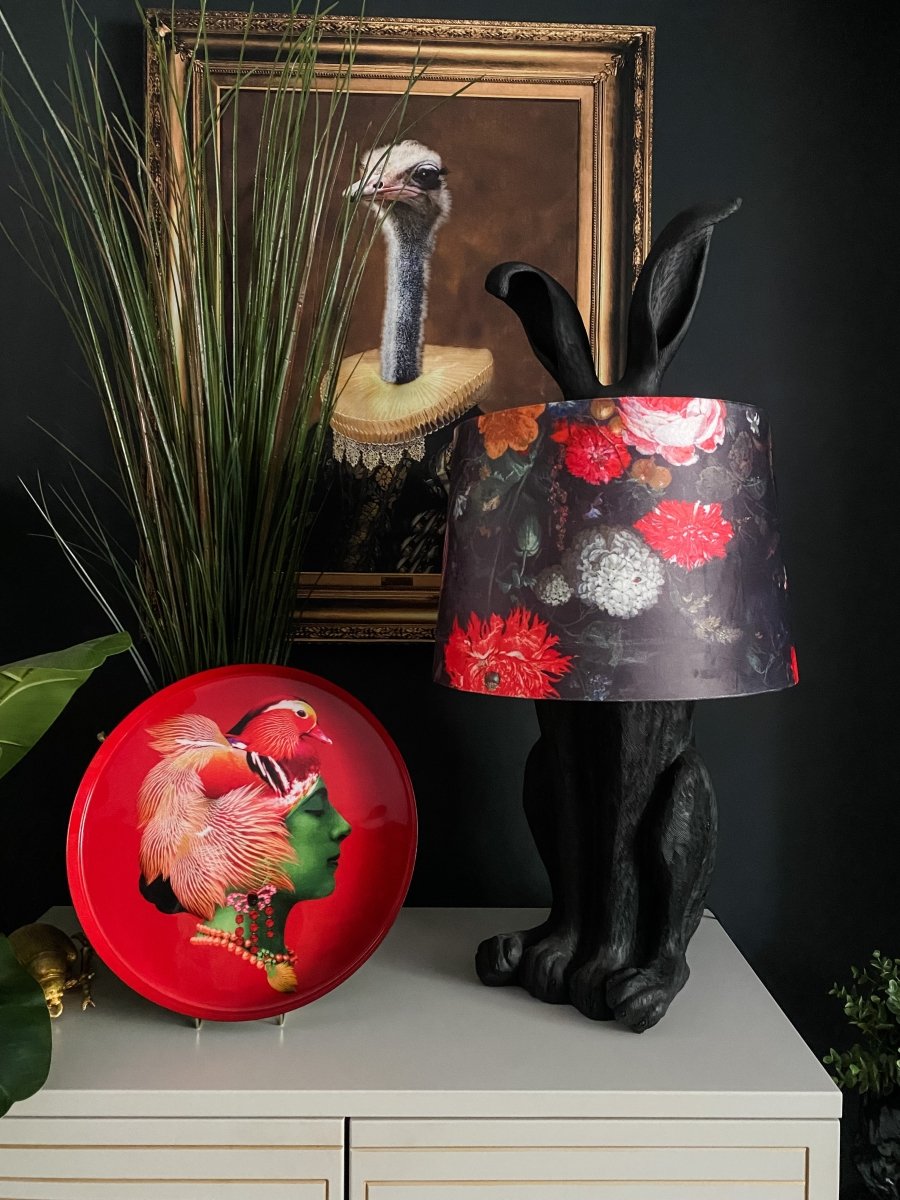 Black Rabbit Ears Boho Floral Table Lamp - Punk & Poodle