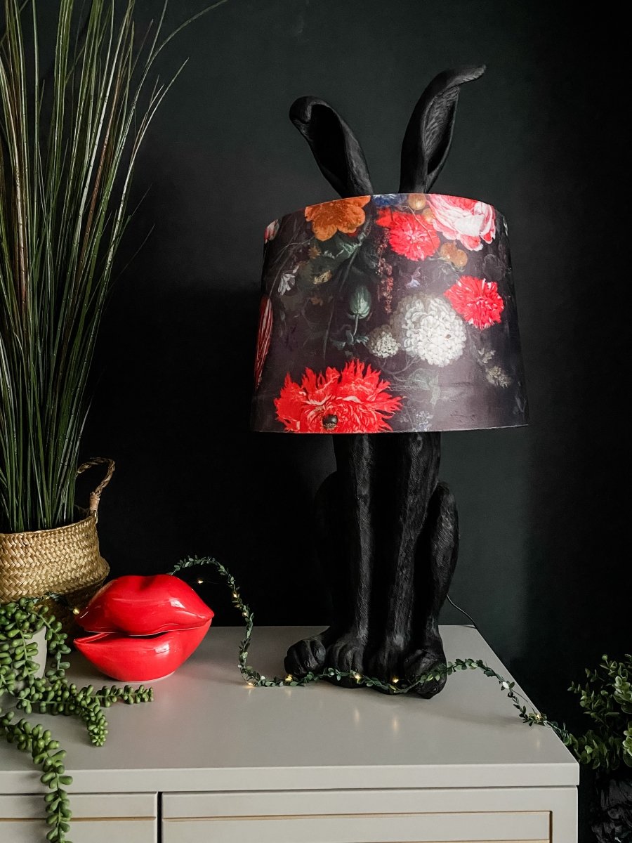 Black Rabbit Ears Boho Floral Table Lamp - Punk & Poodle