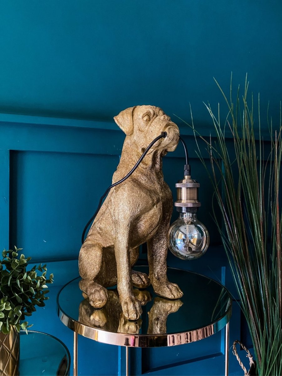 Bruno the Boxer Dog Table Lamp | Antique Gold - Punk & Poodle