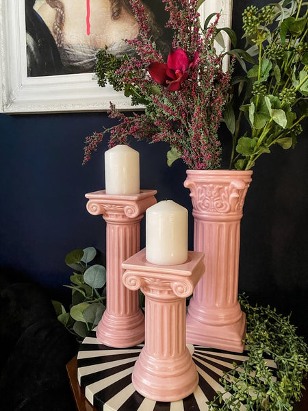 Column Ionic Ceramic Candle Holder | Pink Small