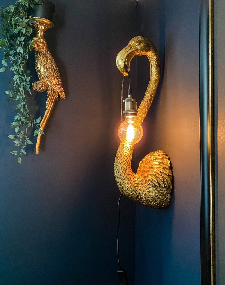 Flamingo Head Wall Lamp | Antique Gold - Punk & Poodle