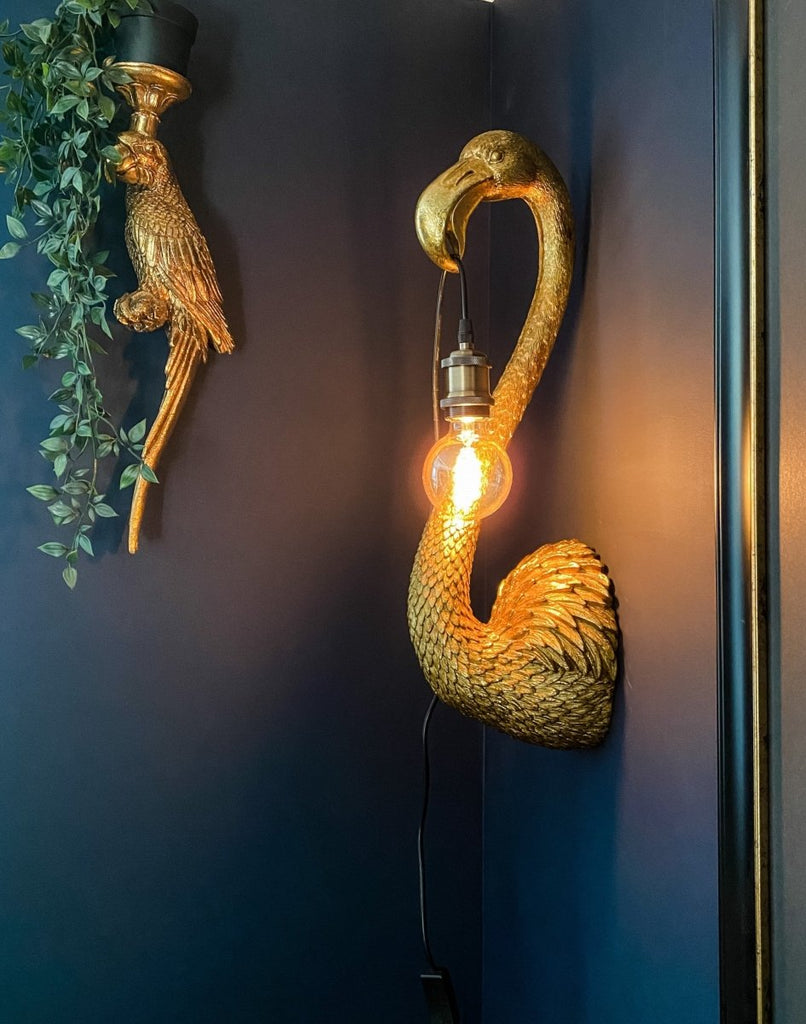 Flamingo Head Wall Lamp | Antique Gold - Punk & Poodle