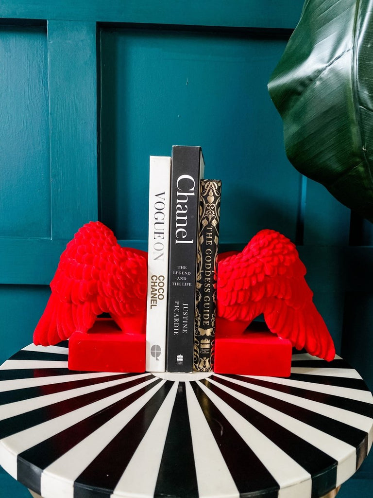 Flock Heart Winged Bookends | Red - Punk & Poodle