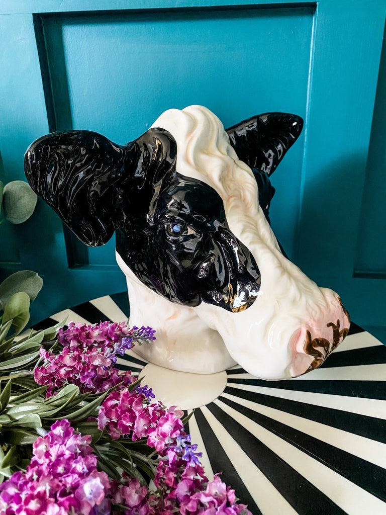 Friesian Cow Head Ceramic Planter Storage Jar - Punk & Poodle