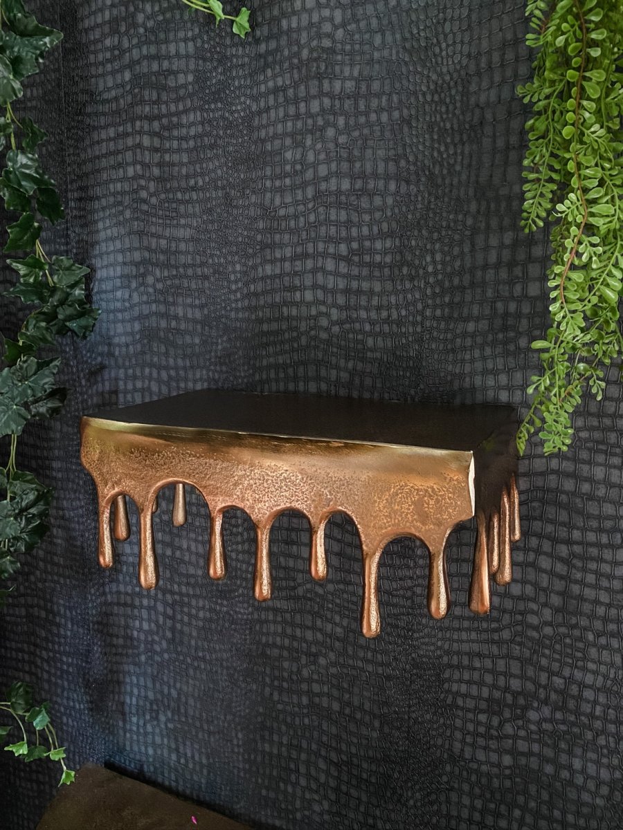 Gold Drip Rectangular Metal Wall Shelf | Small - Punk & Poodle