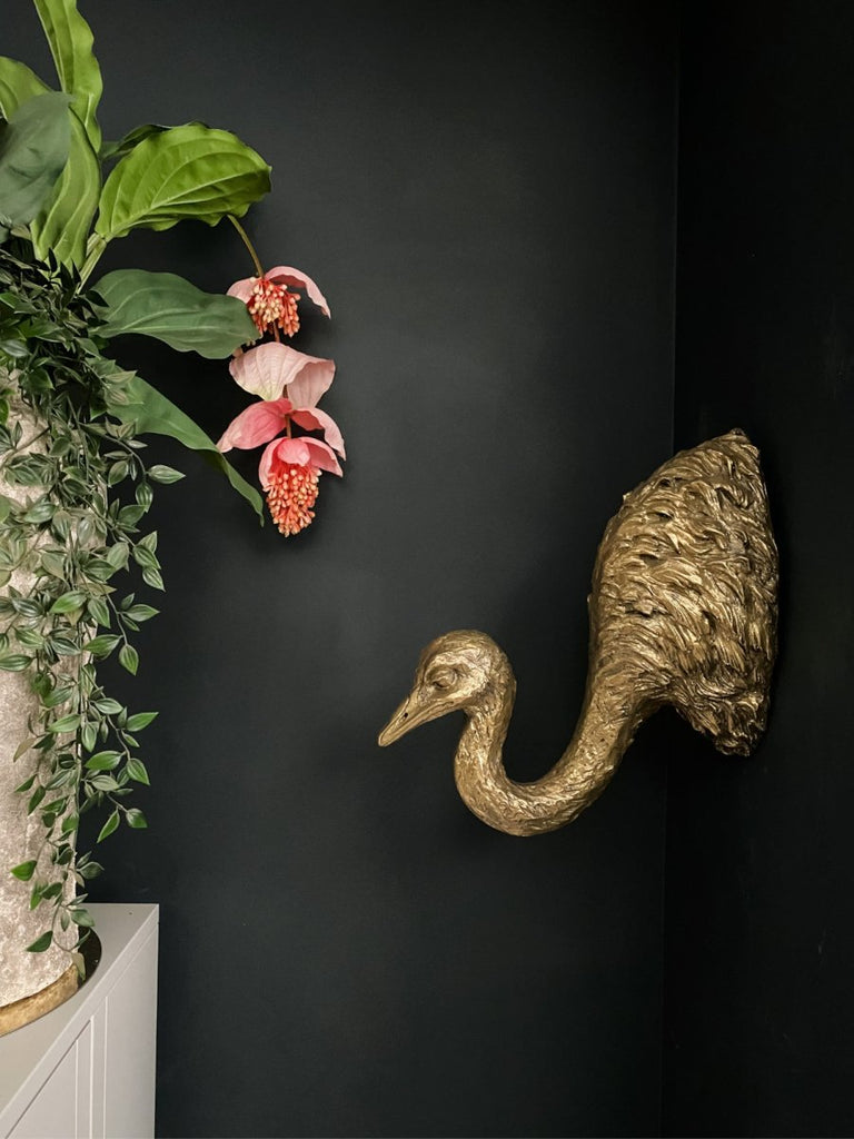 Gold Ostrich Head Wall Display | Punk & Poodle
