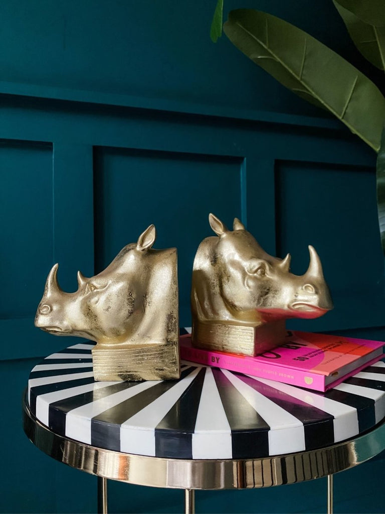 Gold Rhino Bookends - Punk & Poodle