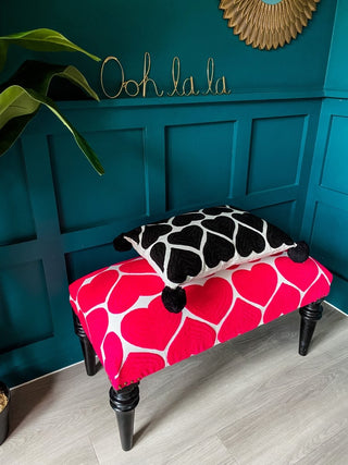 Hearts Upholstered Bench | Fuchsia Pink - Punk & Poodle