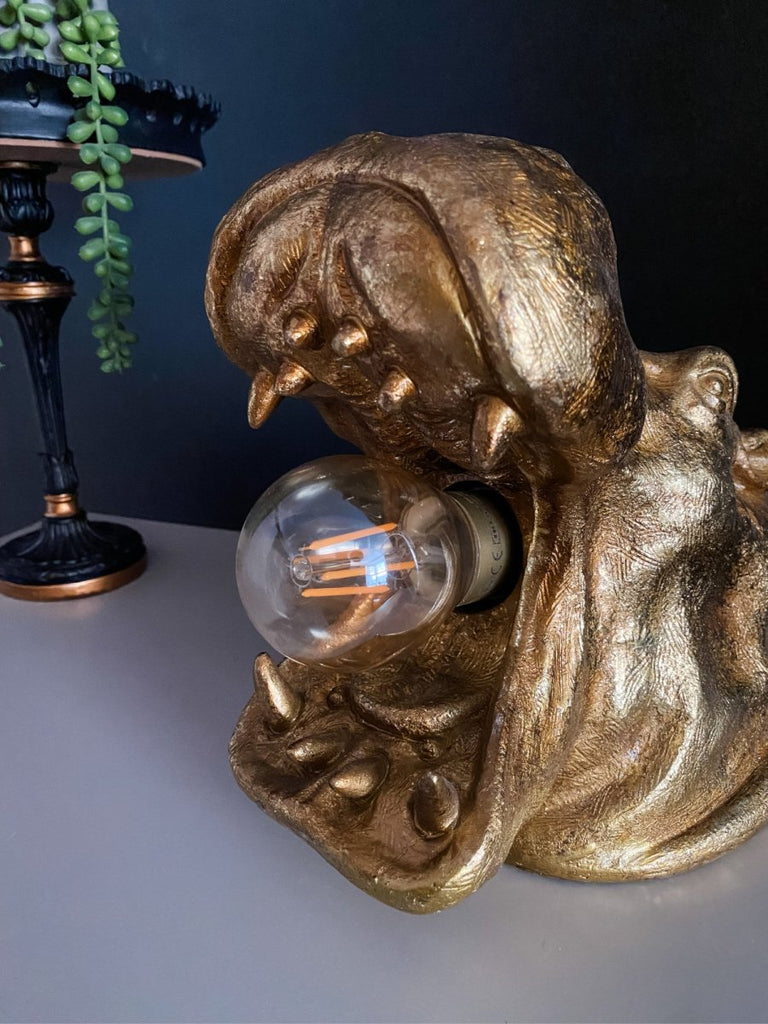 Hetta the Hippo Roaring Table Lamp | Antique Gold - Punk & Poodle