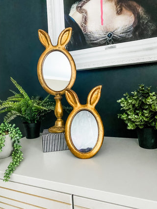 Large Antique Gold Rabbit Ears Table Mirror - Punk & Poodle
