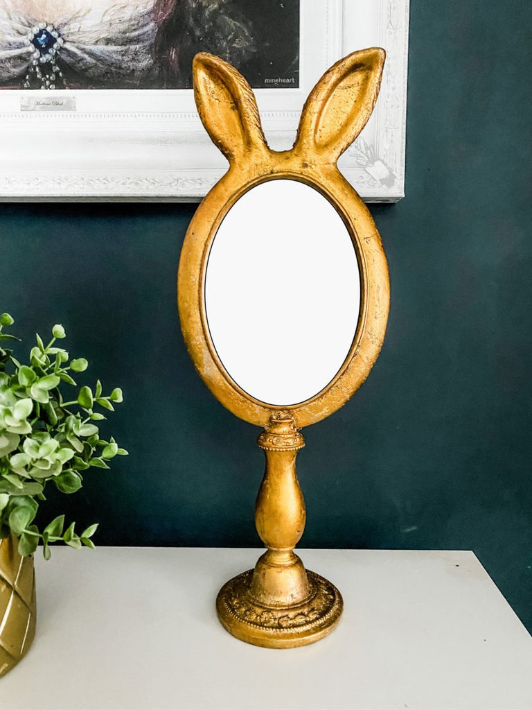 Large Antique Gold Rabbit Ears Table Mirror - Punk & Poodle