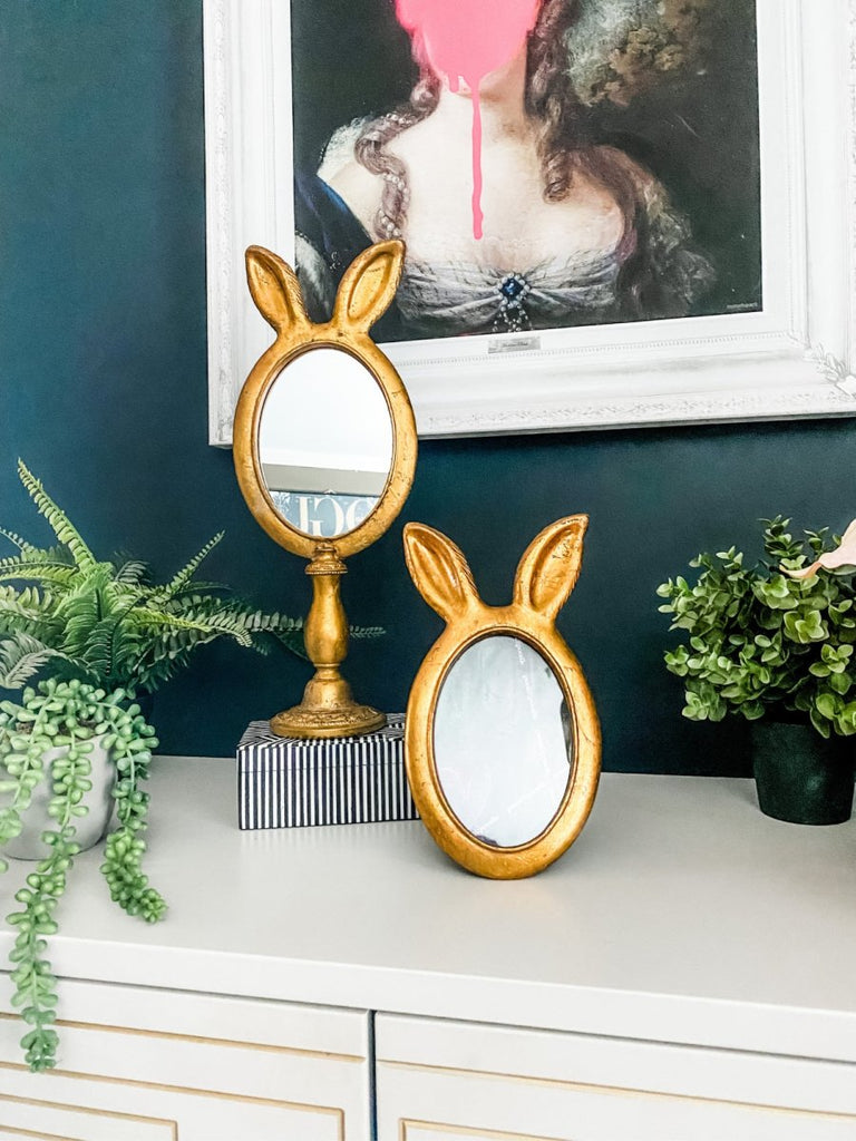 Large Antique Gold Rabbit Ears Table Mirror - Punk & Poodle
