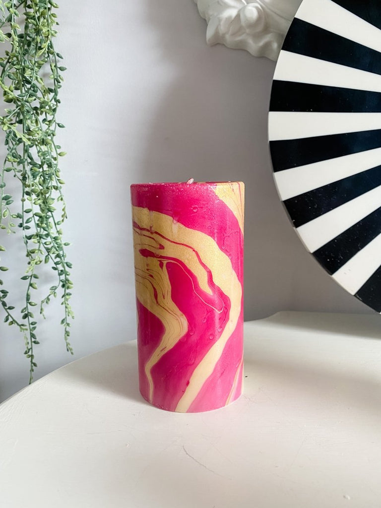 Marble Pillar Candle | Pink Matcha Latte - Punk & Poodle