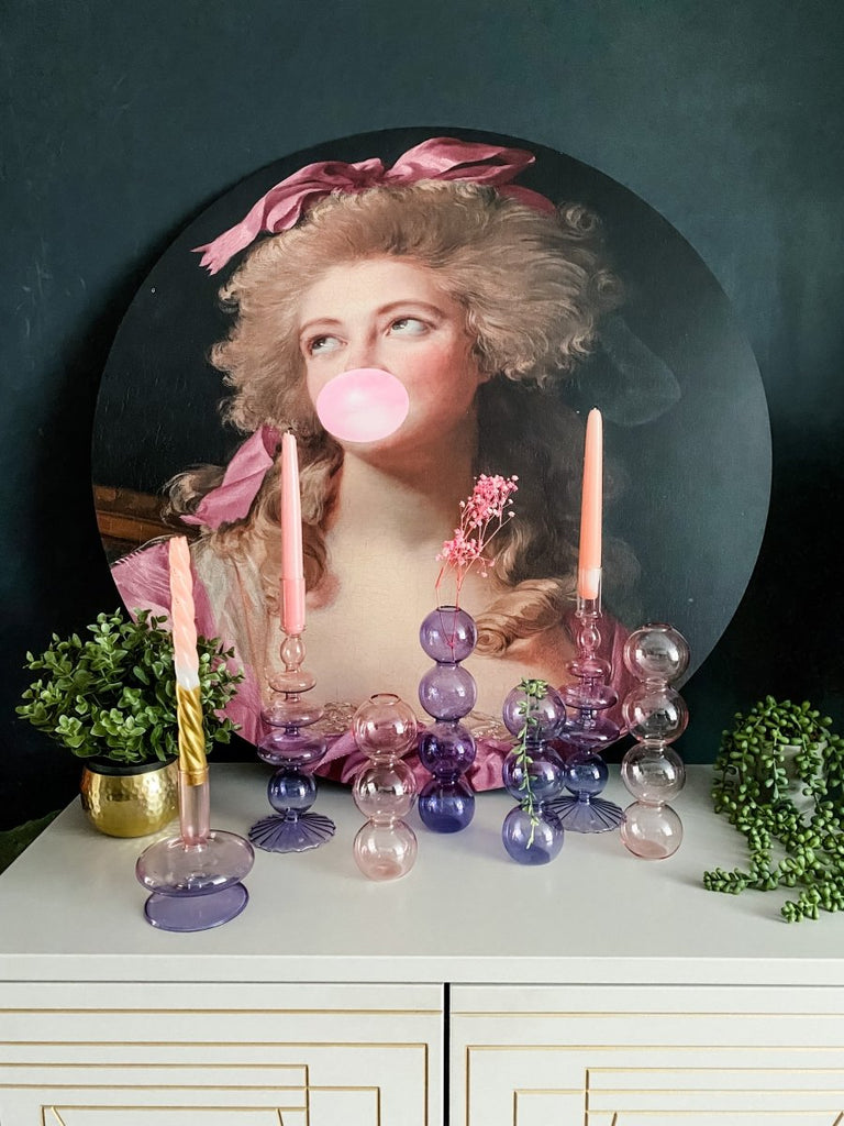 Retro Glass Candlestick Holder | Lilac Pink - Punk & Poodle