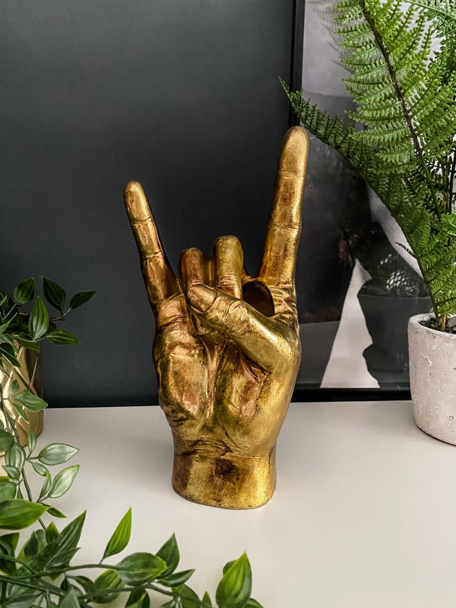 Rock On Sign Hand Vase | Antique Gold - Punk & Poodle