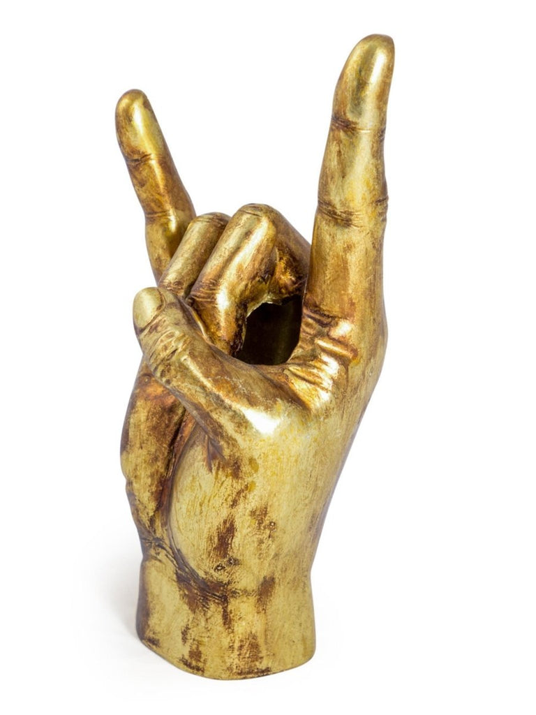 Gold Rock On Sign Hand Vase | Punk & Poodle
