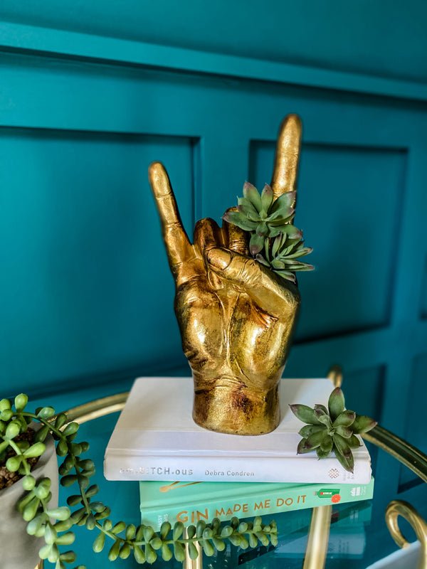 Rock On Sign Hand Vase | Antique Gold - Punk & Poodle